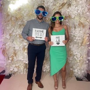 green dress with scrunch to the side